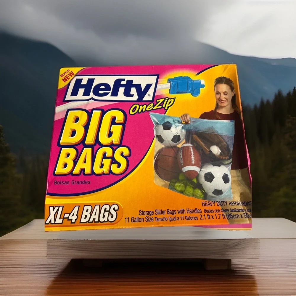 Hefty Big Bags XL 11‎ Gallon 4 Pack 2.1 Ft x 1.7 Ft One Zip Slider Vintage NEW ✅